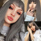 Kaneles Grey Long Wig With Bangs Straight Gray Wig Synthetic Natural Heat Resistant Fiber Hair Daily Cosplay Wig for Women Hair Wig