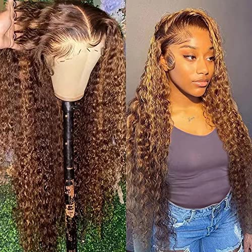 Aubatece Boar Hair Brush for Thick Hair Lace Front Wig Transparent Frontal Glueless Human Hair With Baby Pre Plucked Hairline Density Brazilian Wigs For Black Women Wig Women Curly (Brown, 26)