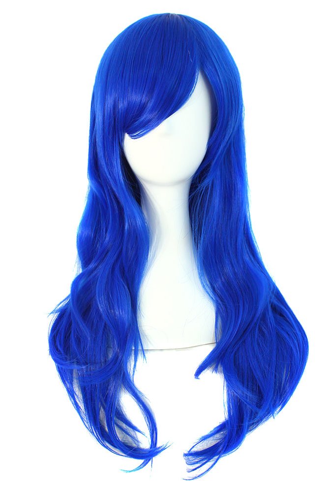 MapofBeauty 28" 70cm Long Curly Hair Ends Costume Cosplay Wig (Navy Blue)