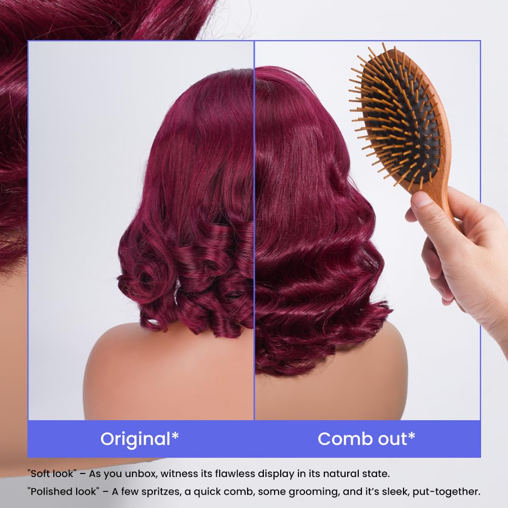 FASCARA 99J Burgundy Body Wave Wig Human Hair 13x4 HD Transparent Lace Front Human Hair Wig with Baby Hair for Women 180% Density Glueless Wigs Human Hair Pre Plucked 16 Inch
