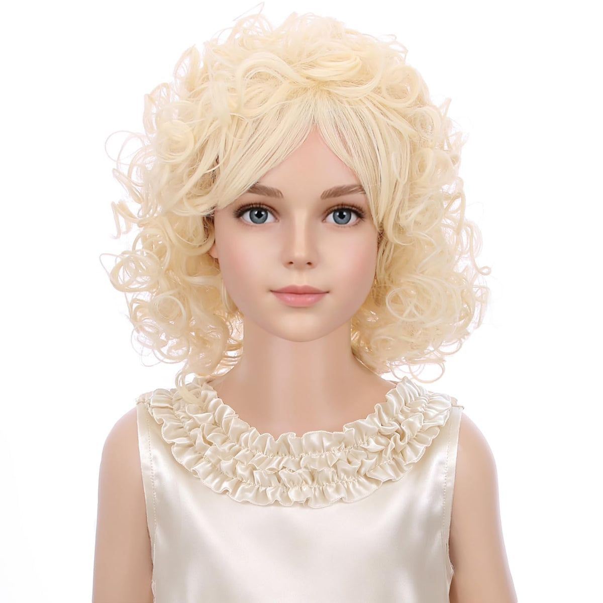 PATTNIUM Curly Blonde Wig for Kids Girls Light Blonde Wig with Bangs