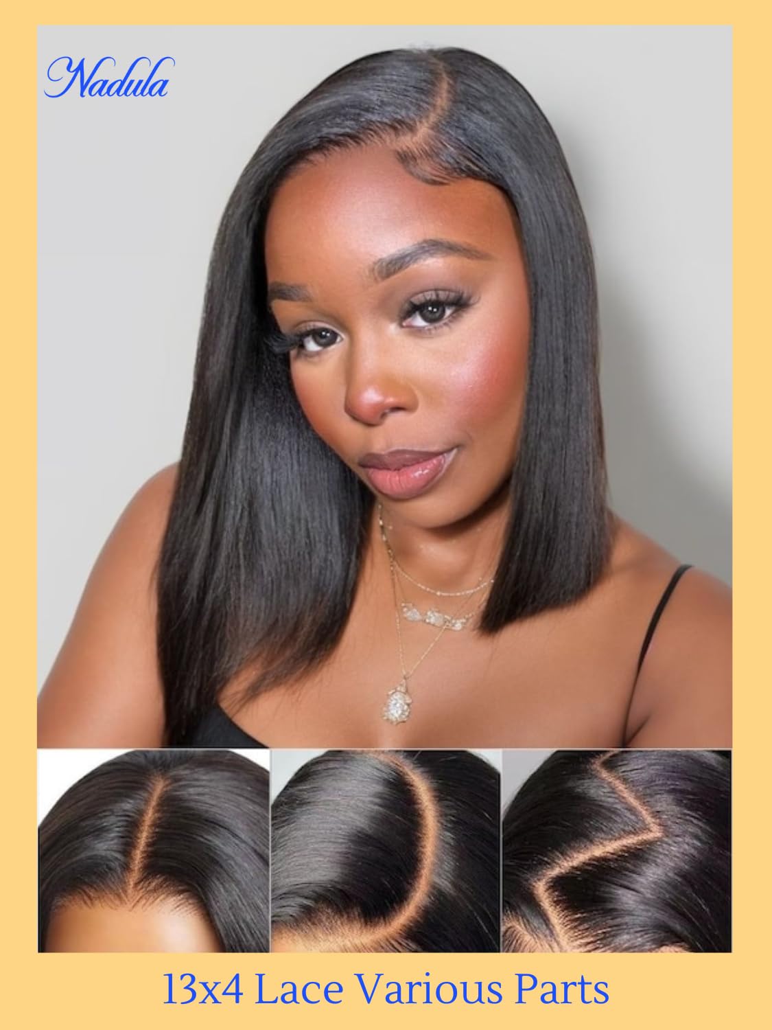 Nadula 10 Inch 13x4 HD Lace Yaki Straight Bob Wig with Drawstring – Pre Everything Glueless Bob Lace Front Wig Human Hair with Ear Tape, Pre-Plucked Invisible Knots, Ready to Go Yaki Wig 150% Density