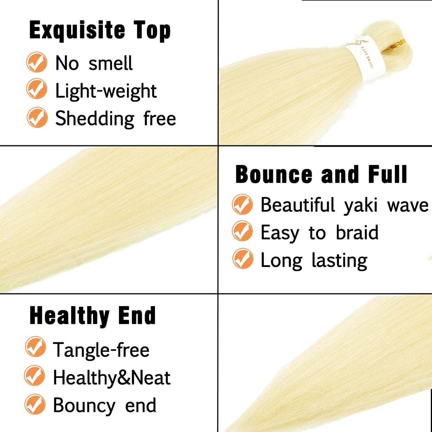 Blonde Braiding Hair Pre Stretched 3 Packs 24 Inch Pre-stretched Braiding Hair Soft Yaki Texture, Hot Water Setting Hair Extensions for Braids Bleached (24in,#613)