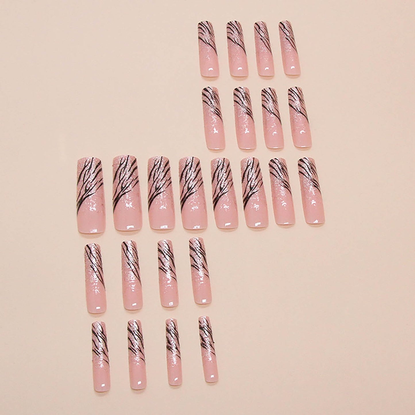 Long Press on Nails Square Fake Nails Silver Glitter French Tip False Nails with Silver Swirl Design Acrylic Nails Long Square Glue on Nail Full Cover Stick on Nail for Women 24Pcs
