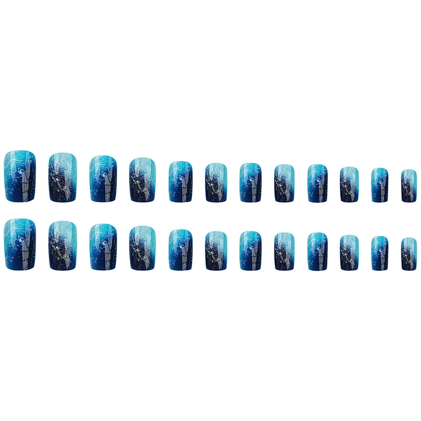 RTKHFZE Press on Nails Medium,Blue Press on False Nails,Square Fake Nails, Medium Nails Press Ons,with Designs Acrylic Nail,Full Cover Glue on Nail for Women Manicure
