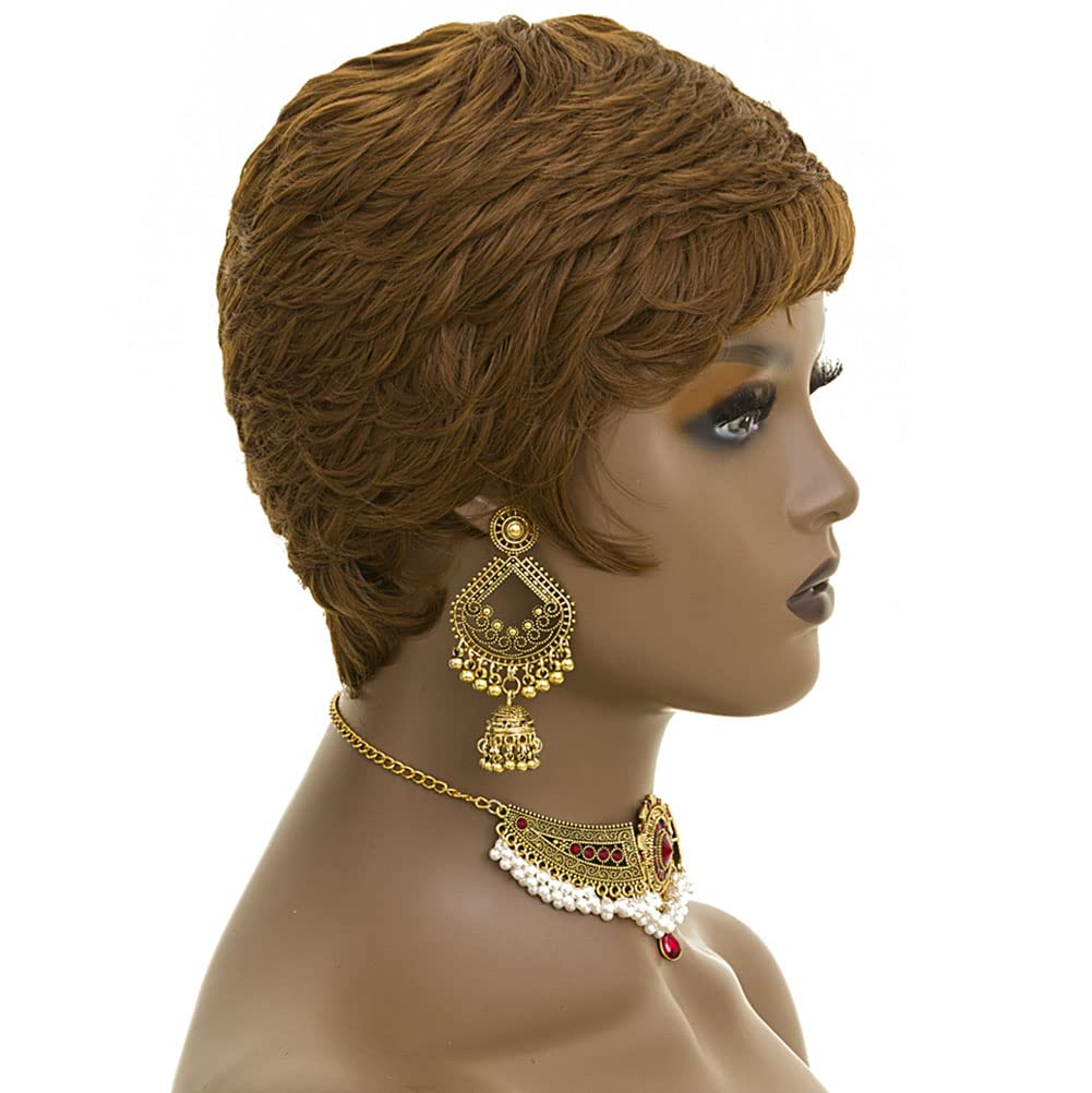 Short Wig for Black Women Dark Brown Pixie Cut Wig for Women Auburn Short Pixie Wigs With Bangs Synthetic Hair Pixie Wigs for Black Women Short Wigs (Dark Brown)