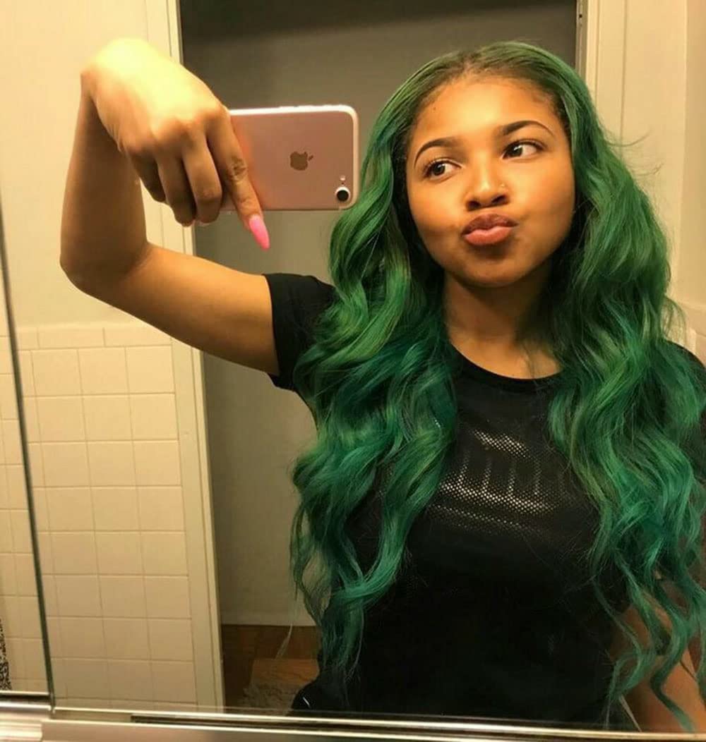 SISIFIRE Lace Front Wigs for Women Green Hair with Black Roots Loose Curly Wave Synthetic Body Wave Heat Resistant Fiber with Baby Hair Pre Plucked for Daily Use