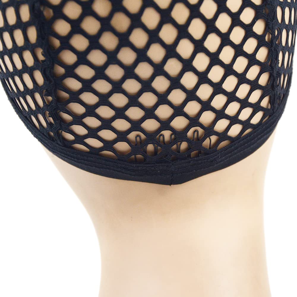 YANTAISIYU 1 Piece Wig Cap Black Stretchable Crochet Wig Cap with 4 Hair Clips Mesh Braided Wig Cap for Making Wig