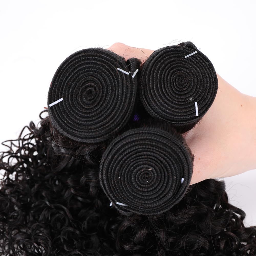 DreamPack Water Wave Human Hair 3 Bundles 101010+8 inch Wet and Wavy Bundles,with Closure Brazilian Virgin Hair 100% Unprocessed Human Hair Short Curly Weave with 4x4 Lace Closure Natural Color