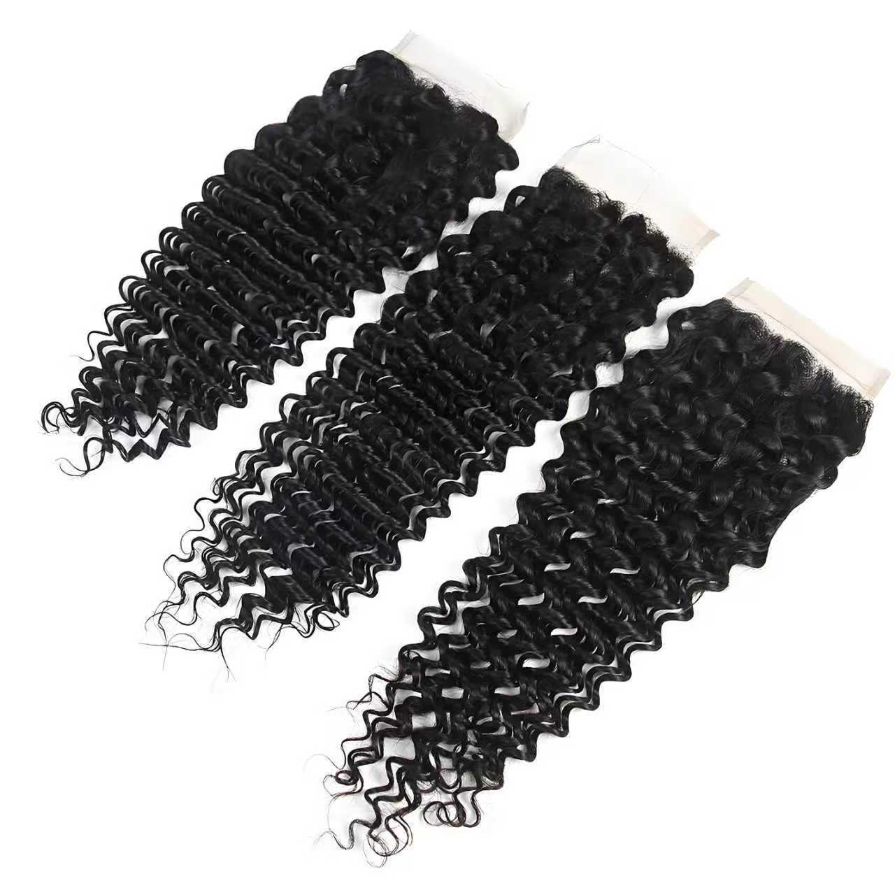 4x4 Hd Lace Closure Human Hair 12 Inch Free Part Deep Wave Closure Virgin Remy Curly Human Hair for Women Transparent Lace Closures Pre Plucked Natural Black