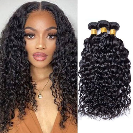 14 14 14 Inch Water Wave Bundles Human Hair 100% Unprocessed Curly Brazilian Virgin Hair Wet And Wavy 3 Bundles Human Hair Natural Black