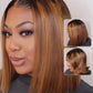 Nadula 13X4 HD Honey Brown Piano Highlight Bob Straight Drawstring Wig Human Hair - Pre Everything Glueless Ombre Bob Lace Front Wig with Ear Tape - Ready to Go Short Blunt Bob Wig 10inch