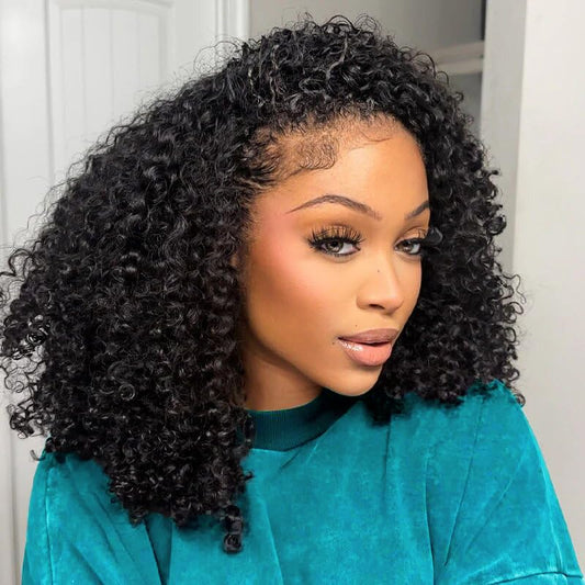 VFFTI Kinky Curly Half Wig Human Hair 200% Density Wear Go Glueless Wigs 3 In 1 Seamless Flip Wig 20 Inch Half Wigs for Black Women Invisible Hairline Beginner Friendly