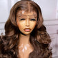 SISIFIRE 26 Inch Body Wave Lace Front Wigs for Women 13*4 Inch Heat Resistant Fiber Brown Long Loose Curly Wavy Lace Wig with Baby Hair Synthetic Lace Wig Glueless Lace Front Wig for Daily Party Use