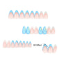 24 Pcs Blue Almond Press on Nails Medium Length Fake Nails 3D Flower and Water Ripple Design Artificial Acrylic Nails Press ons Cute French Tip False Nails Summer Glue-Free Nails for Women