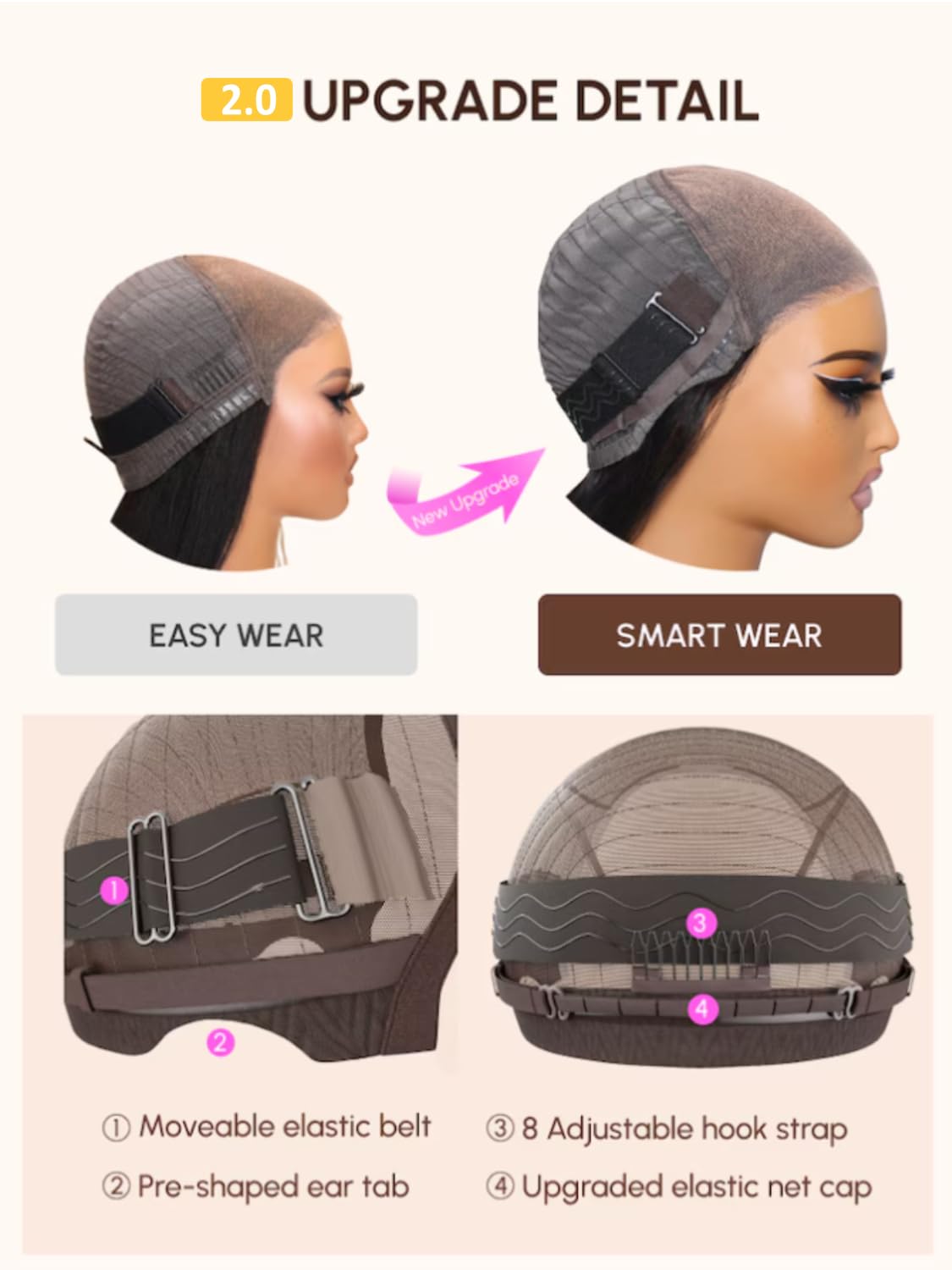 Sunber Yaki Straight Bye Bye Knots Pre Cut Lace 7x5 Lace Front Glueless Wig Put On Go Light Yaki Straight Human Hair Wig Pre Bleached Invisible Knots 150% Density with Baby Hair 20Inch for Beginner