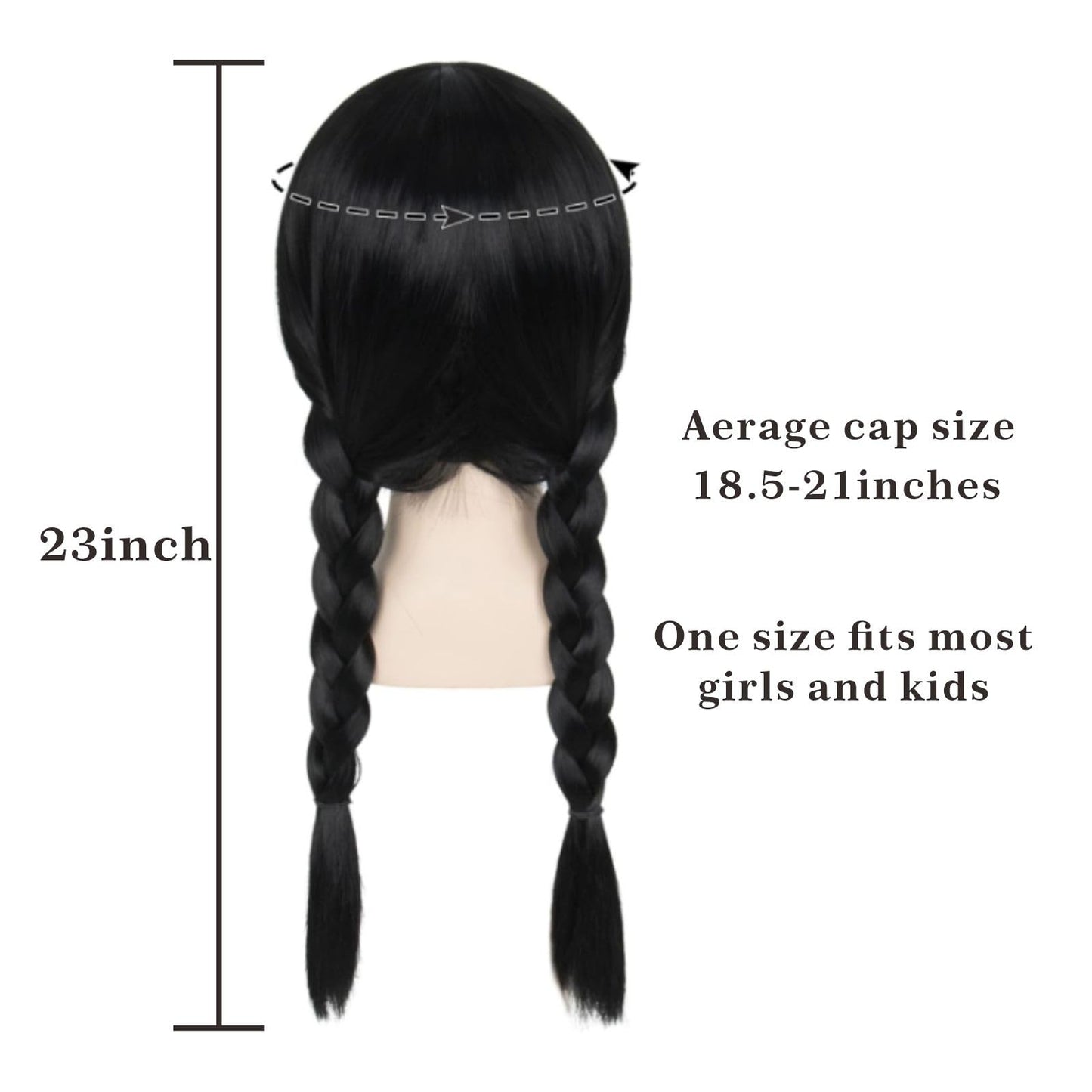 Tatibana Girls Kids Long Straight Black Braided Wig with Bangs Synthetic Wig with Wig Cap Halloween Party Cosplay Wig Suitable for girls and children aged 12 and above