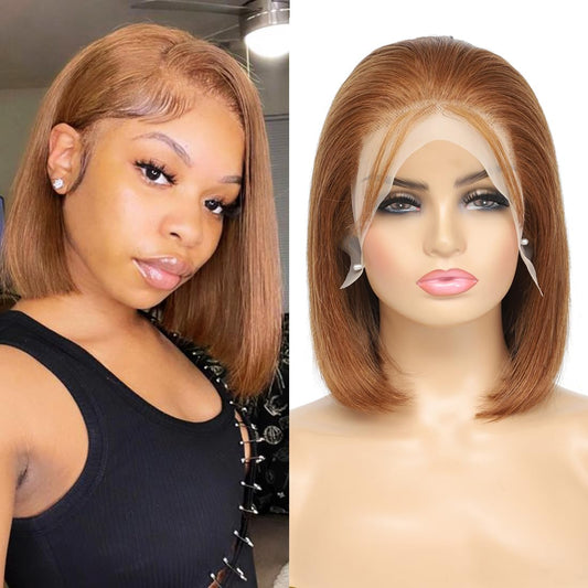UTIDE Bob Wig Human Hair Chocolate Brown Straight Bob Wig 13x4 Lace Front Wigs Human Hair 180% Density Glueless Hd Transparent Lace Frontal Wig Bob Wigs Pre Plucked Human Hair Wig 12 Inch