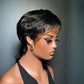 SAEIALL Short Pixie Cut Wig Human Hair for Black Women Black with Brown Layered Short Wig Brazilian Real Human Hair None Lace Frontal Glueless Wigs Easy to Wear Quick Get Up and Go Wigs