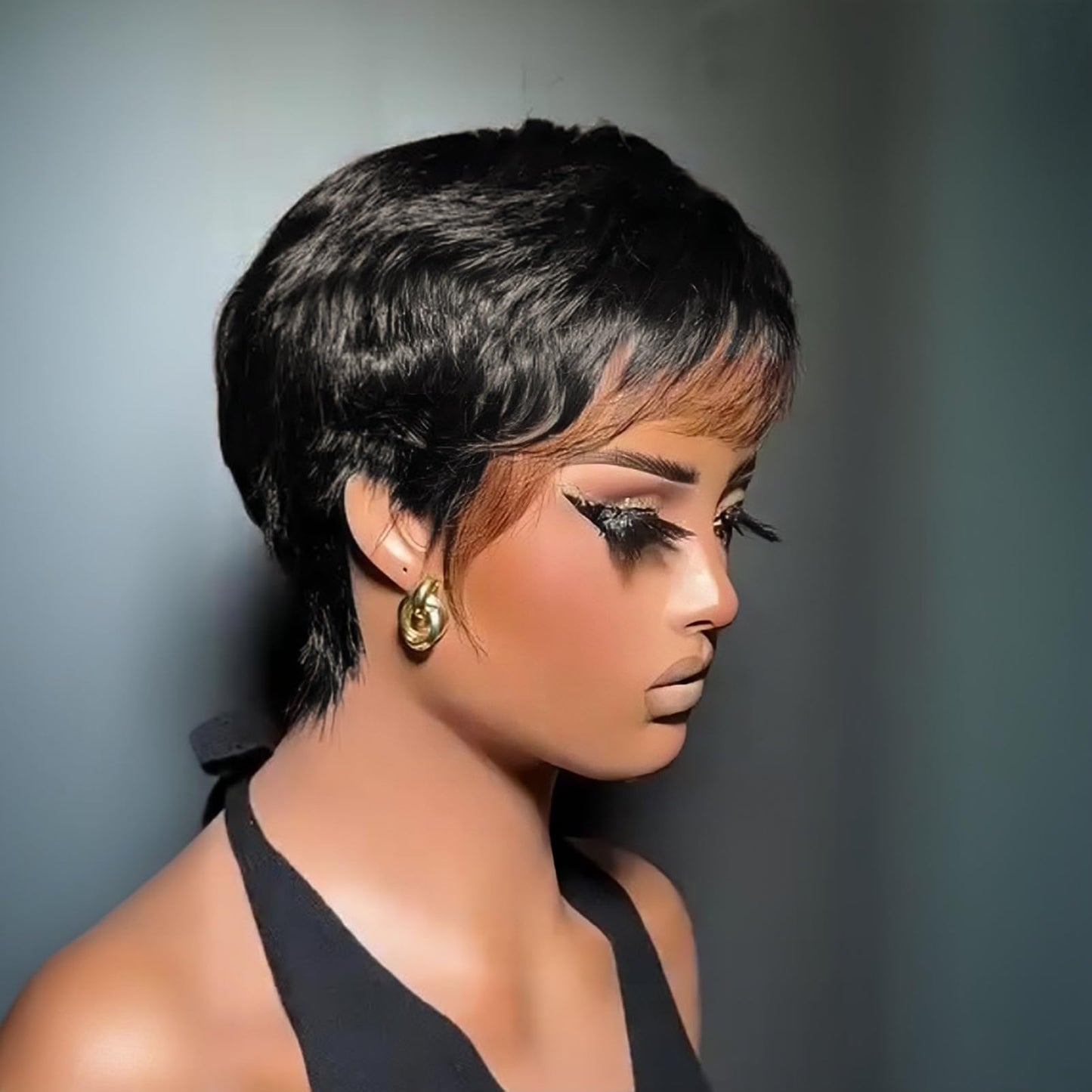 SAEIALL Short Pixie Cut Wig Human Hair for Black Women Black with Brown Layered Short Wig Brazilian Real Human Hair None Lace Frontal Glueless Wigs Easy to Wear Quick Get Up and Go Wigs