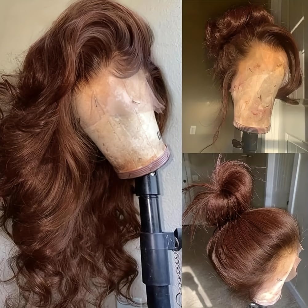 SISIFIRE 26 Inch Body Wave Lace Front Wigs for Women 13*4 Inch Heat Resistant Fiber Brown Long Loose Curly Wavy Lace Wig with Baby Hair Synthetic Lace Wig Glueless Lace Front Wig for Daily Party Use