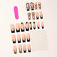 Black French Tip Press on Nails Long Square Fake Nails with Designs Square Nail Press ons Gold Bow False Nails Full Cover Artificial Stick on Acrylic Nails for Women 24Pcs