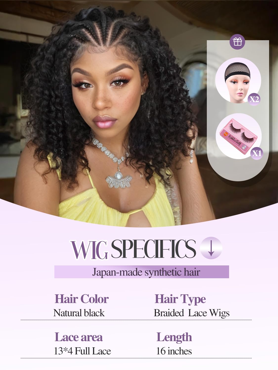 Quantum Love Braided Wigs for Black Women Braids Cornrows Lace Curly Wigs 16 Inch Lace Frontal Braided Fully Curly Bob Synthetic Glueless Wig
