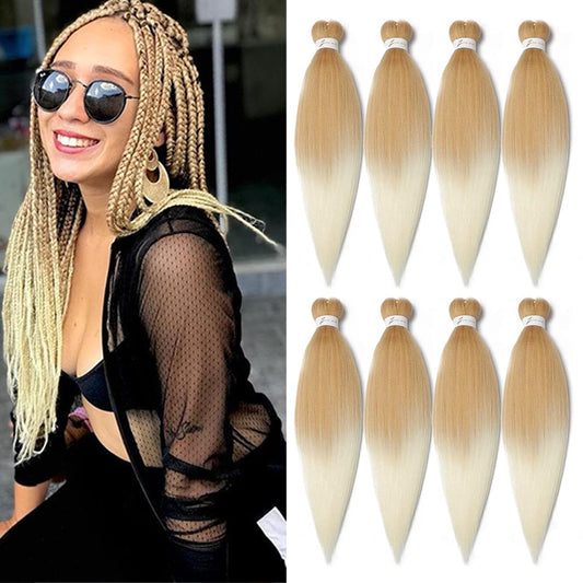 8 Packs Pre Stretched Braiding Hair, 24 Inch Braiding Hair Pre Stretched Yaki Texture, Hot Water Setting, Easy To Install Professional Synthetic Ombre Braiding Hair(24in,#27/613)
