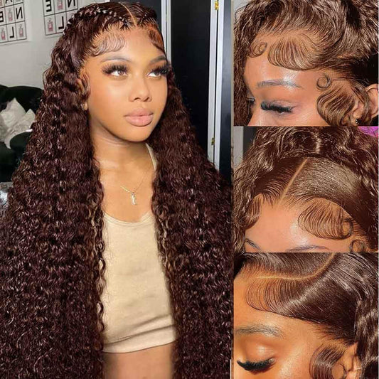 WPPIKK Chocolate Brown Lace Front Wigs Human Hair Pre Plucked 180 Density Brazilian Wet and Wavy Human Hair Wigs for Black Women Colored Curly 13x4 Lace Frontal Wig (Brown Color, 30 Inch)