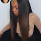 KLAIYI Ombre Brown Yaki Straight Headband Wig Human Hair Glueless Wear and Go Wig with Dark Roots Drawstring Chestnut Kinky Clip In Half Wigs for Black Women No Lace No Glue 30S Ready to Wear 26Inch