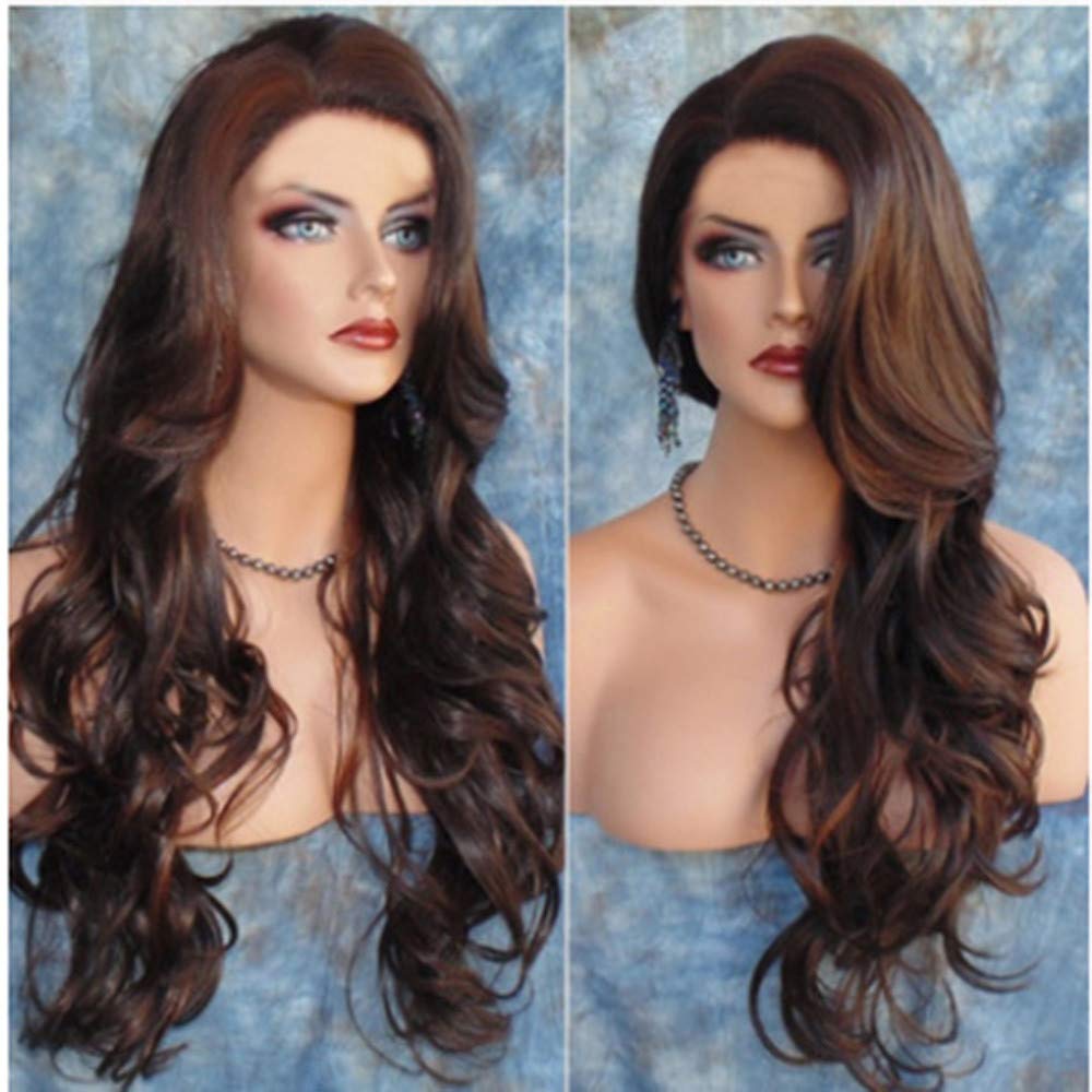 HELLORSO Hd Wigs Front Women Long Loose Wig Wavy Syntheic Wigs Curly Natural Full Wig Hair Wig Wigs For Asian Women Lace Frontal Wig Synthetic 13X4 Hd Lace Front Wigs Fiber For Heat Costume Brown