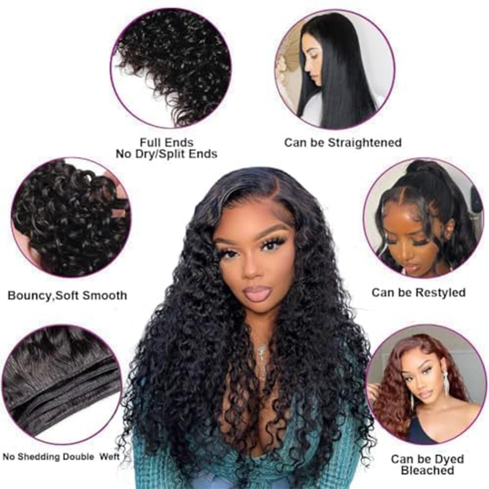 14 14 14 Inch Water Wave Bundles Human Hair 100% Unprocessed Curly Brazilian Virgin Hair Wet And Wavy 3 Bundles Human Hair Natural Black
