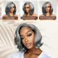 Nadula 8inch Short Salt and Pepper Glueless Side Part Grey Wig Human Hair with Blowout Face Framing Layers, 6x1.5 T Part Lace Closure Wig Pre Plucked Bleached Knots Ready to Go Short Wavy Bob Wig