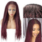 Knotless Cornrow Braided Wig For Black Women Soft Lace Micro Braiding Wig Baby Hair Box Braids Wigs Light Weight Curly Synthetic Braid Wig For Women (#1B/99JT-#Black/Deep WineT)