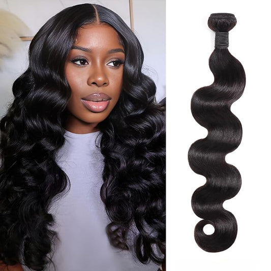 MDL 12A Human Hair Bundles 16 Inch Body Wave Bundles Human Hair 100% Unprocessed Brazilian Virgin Weave Bundles 1 Bundle Real Natural Black Wavy for Women Natural Color
