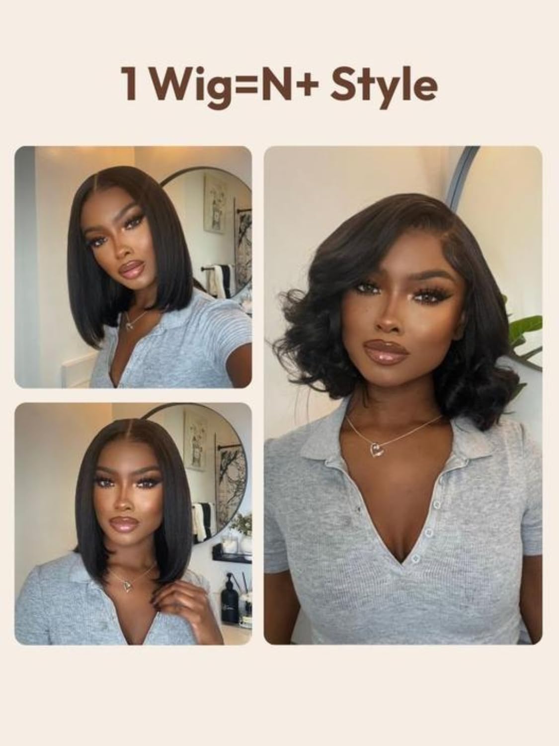 Nadula Bye Bye Knots Glueless Straight Bob Drawstring Wig Human Hair Pre Plucked, Pre Cut 7x5 HD Lace Front Wigs Invisible Bleached Knots Ready to Wear Pre Everything Short Bob Wig 150% Density 14inch