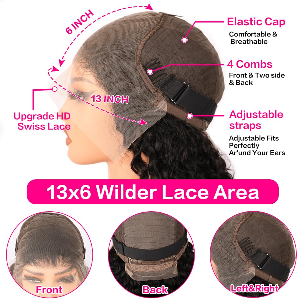 YIJUNDEMA 36 Inch Lace Front Wigs Human Hair Pre Plucked 13x6 Deep Wave Human Hair Lace Front Wigs for Black Women 200% Density HD Lace Frontal Wig