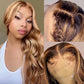 Highlight Ombre 13x4 Lace Front Wigs Human Hair 4/27 Colored Body Wave Honey Blonde 9A Glueless HD Transparent Lace Frontal Wigs for Women 180% Density Human Hair Pre Plucked with Baby Hair 18 Inch