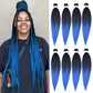 Pre-Stretched Braiding Hair, 20 inch Braiding Hair 8 Packs Ombre Black to Blue Professional Soft Yaki Texture, No Itch, Hot Water Setting Hair Extensions for Braids (20in,1B/Blue)