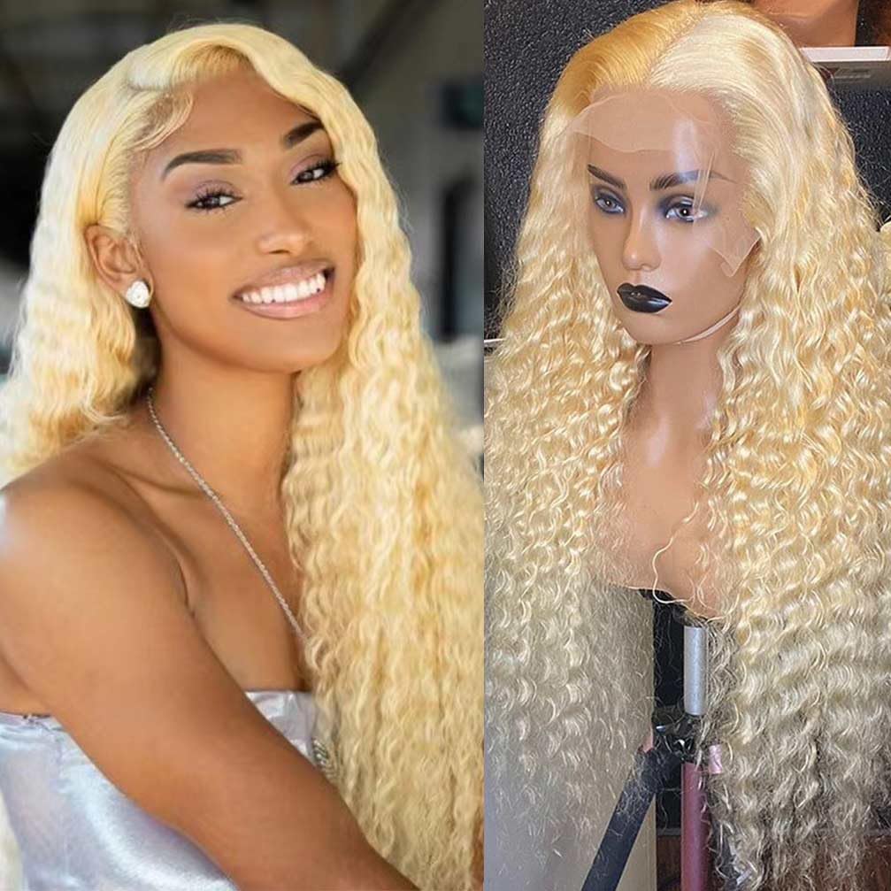 WPPIKK 613 Lace Front Wig Human Hair 180 Density Blonde Wig Human Hair Wet and Wavy Wigs for Black Women Glueless HD Lace Frontal Wigs (24 Inch)
