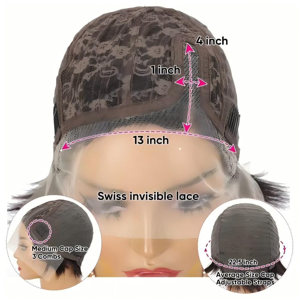 YIAHNGDA Short Lace Front Wigs for Black Women Human Hair Pixie Cut Wig Pre Plucked T Part Lace Wig Bob Wig with Baby Hair 1B Color
