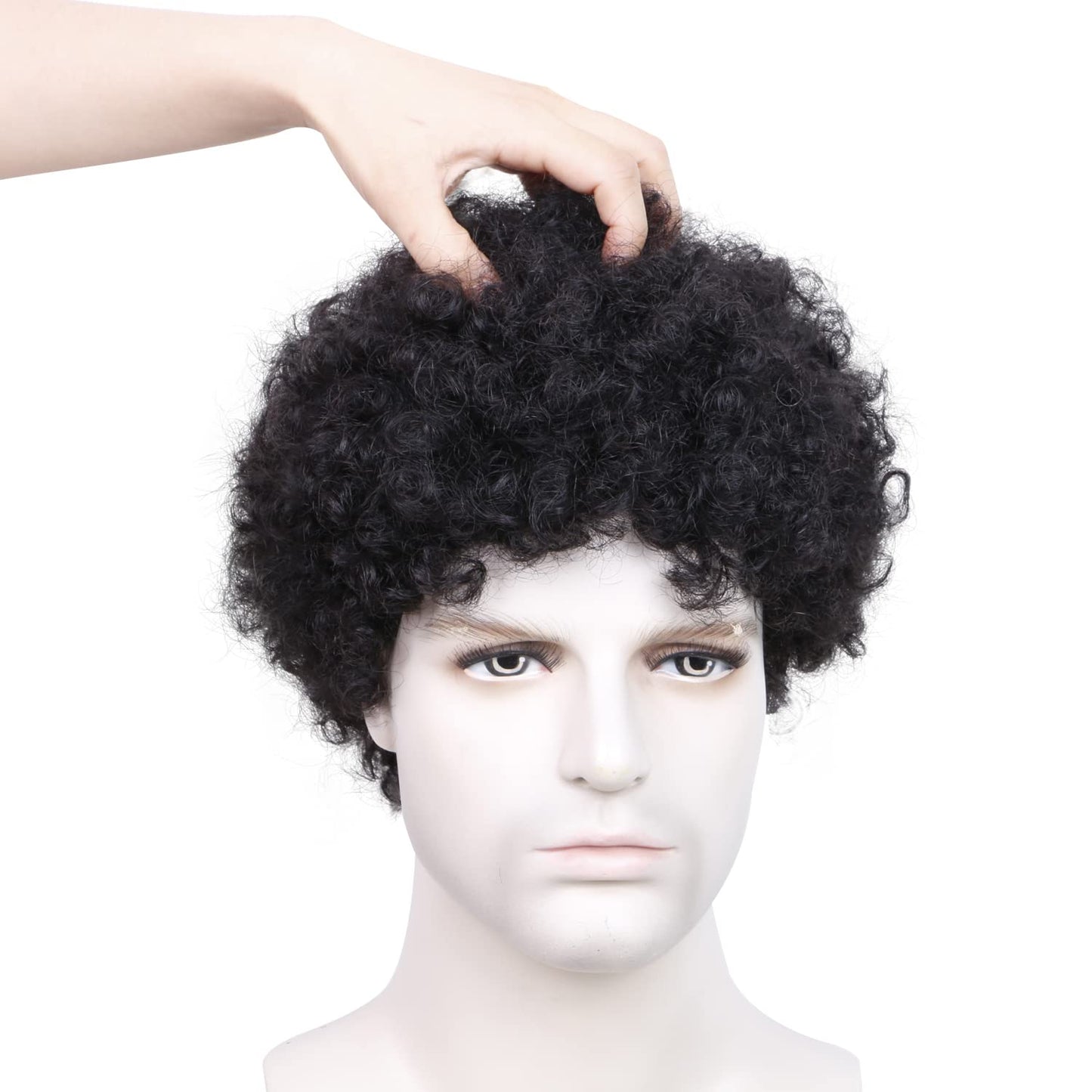 BECUS Afro Wigs for Black Men Short Afro Wigs Men 70's 80's Disco Funny Cosplay Afro Wig African American Full Synthetic Wig (Natural Black #1B)