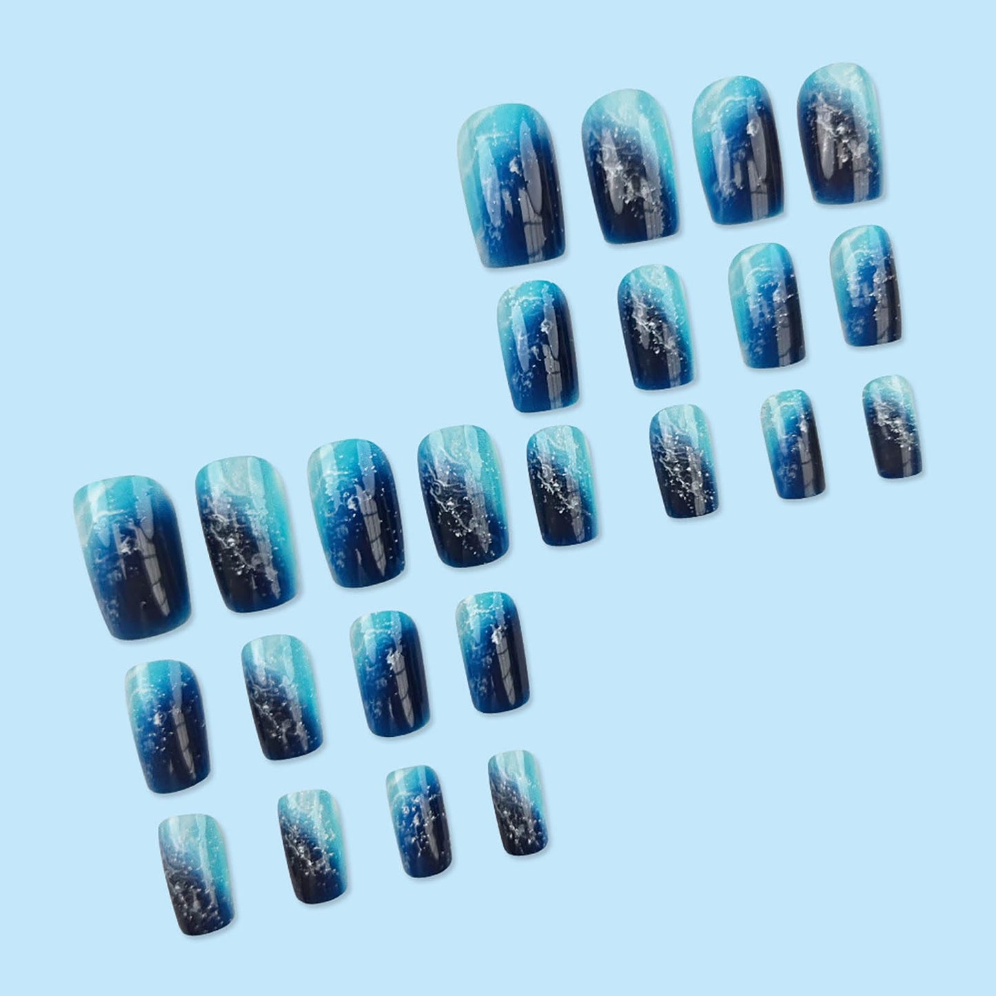 RTKHFZE Press on Nails Medium,Blue Press on False Nails,Square Fake Nails, Medium Nails Press Ons,with Designs Acrylic Nail,Full Cover Glue on Nail for Women Manicure