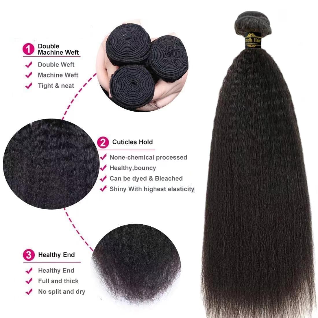 Amella Hair Kinky Straight Bundles Human Hair 22inch Kinky Straight Hair 1 Bundle 10A Brazilian Kinky Straight Human Hair Weave