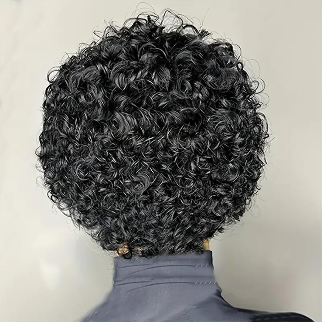 PurpleSexy Chic Elegent Short Curly Pixie Cut Human Hair Wig With Bangs Layered Pixie Wigs for Black Women Brazilian Virgin Curly Wave Human Hair Glueless Full Machine Made Wig