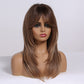 Tumhorn Long Ombre Brown Wigs with Bangs for Women Synthetic Hair Wig Natural Looking Heat Resistant Wavy Wigs