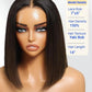Nadula Balayage Ombre Brown Yaki Straight Bob Drawstring Wig Human Hair Pre Plucked,Pre Cut Glueless 7x5 HD Bye Bye Knots Ready to Wear Short Yaki Bob Wig with Chestnut Brown Highlight 14inch