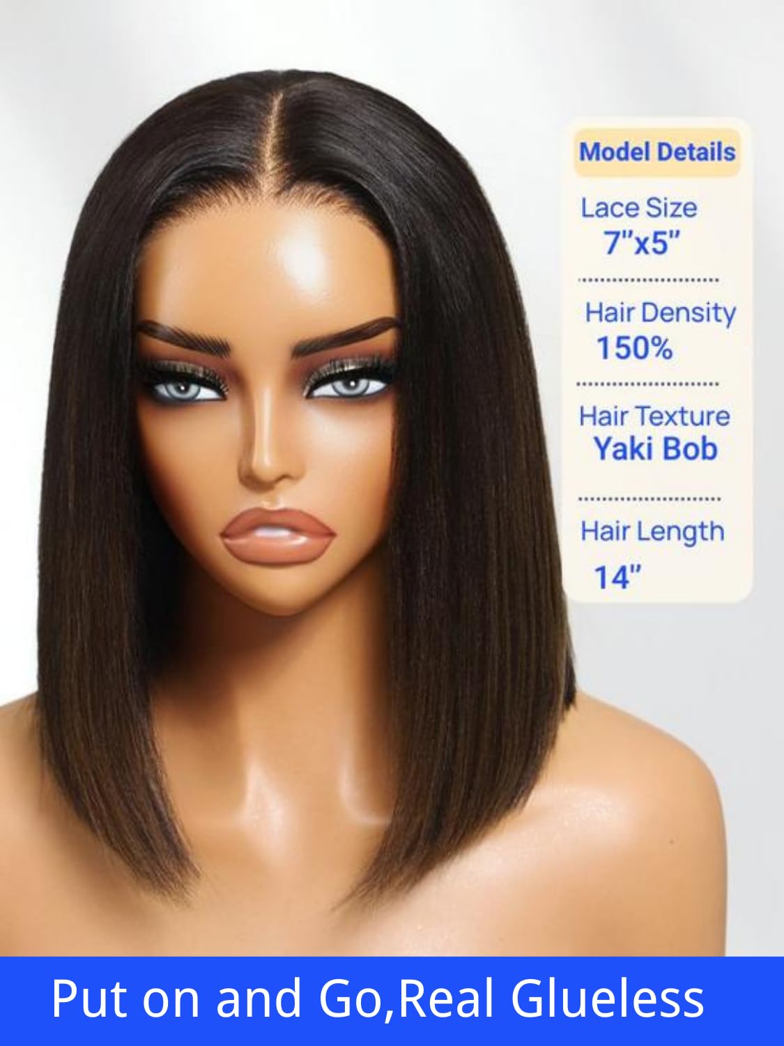 Nadula Balayage Ombre Brown Yaki Straight Bob Drawstring Wig Human Hair Pre Plucked,Pre Cut Glueless 7x5 HD Bye Bye Knots Ready to Wear Short Yaki Bob Wig with Chestnut Brown Highlight 14inch
