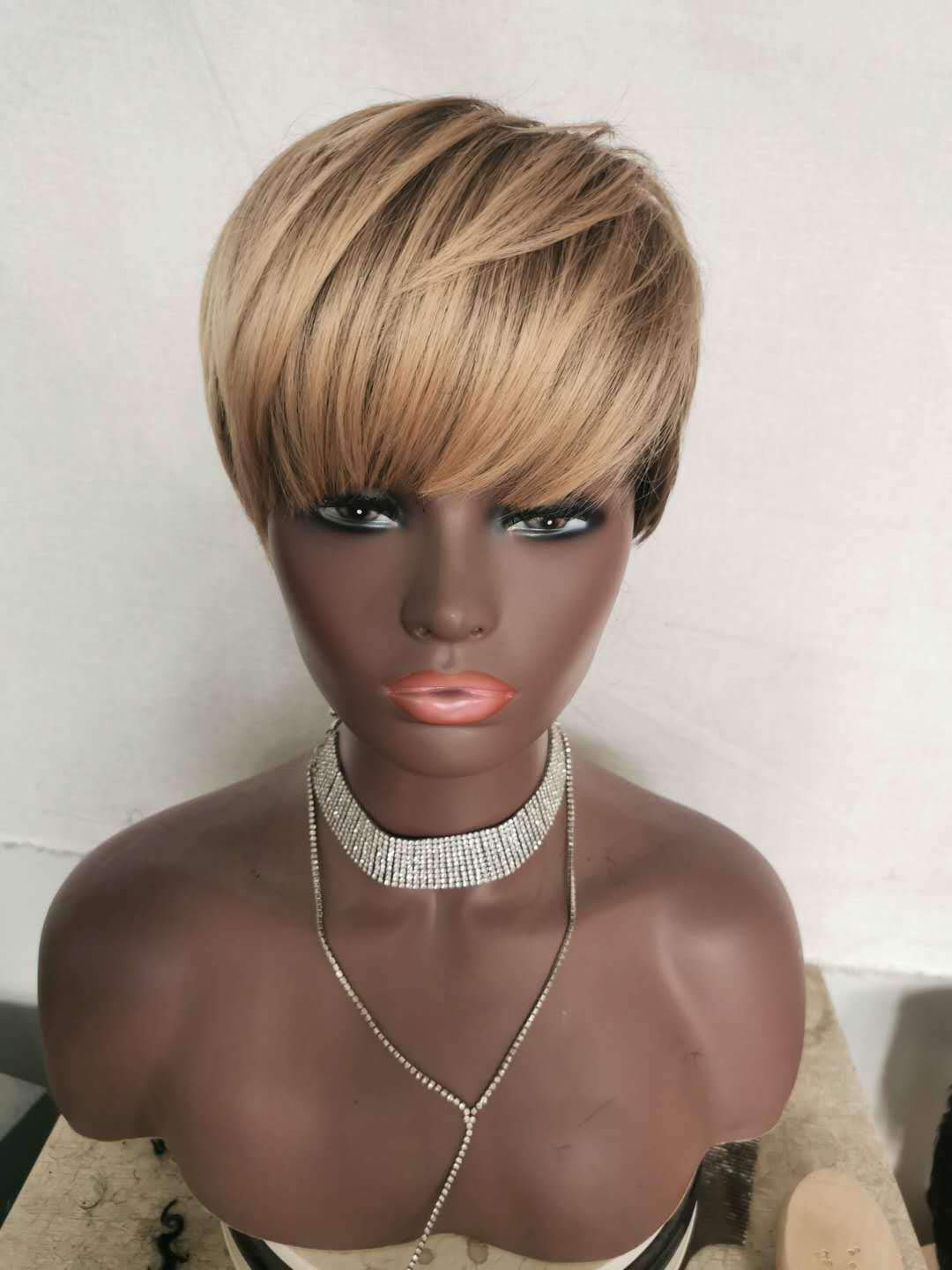 FCHW Short Ombre Hair Wigs Pixie Cuts Straight Synthetic Wigs for Black Women African American Women