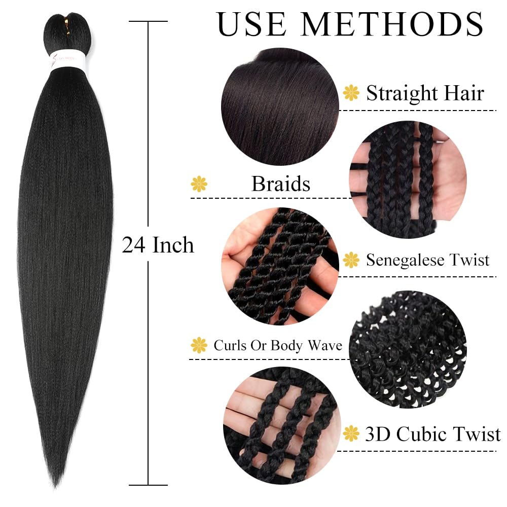 Braiding Hair Pre Stretched 14 inch 3 Packs Short Braiding Hair，No Itch, Hot Water Setting Natural Black Professional Synthetic Hair Extensions for Braids(14in,1B)